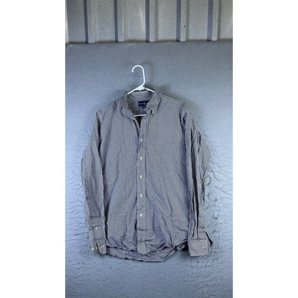 Ralph Lauren Button Down Shirt Mens M Black Gingham Excellent Custom Fit Long Sl